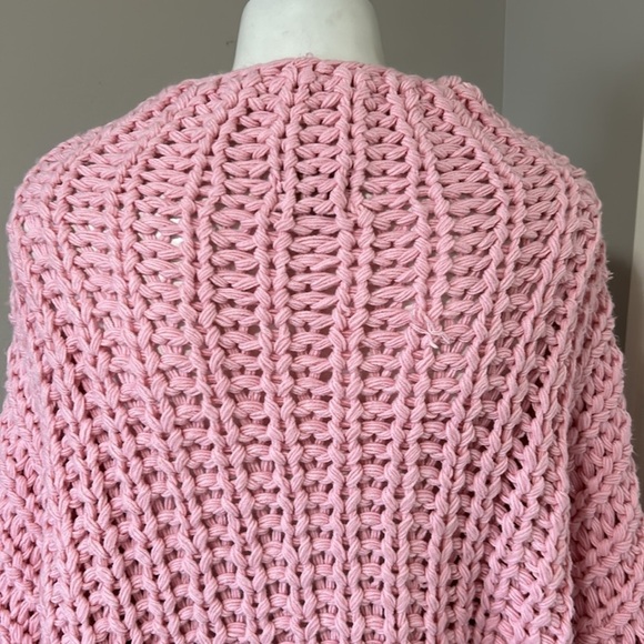 POL Chunky Knit Sweater Balloon Sleeves Heavyweight Open Knit Pink Sz S - Picture 9 of 13